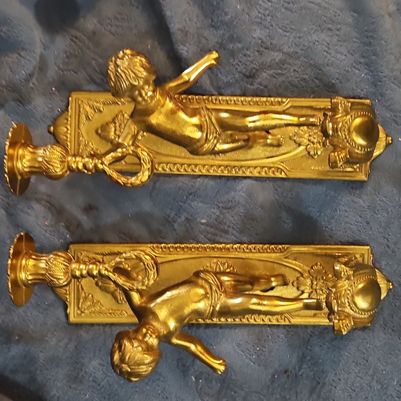 Lancini Italian Antique Brass Cherub Wall Sconce Candle Holders - Picture 11 of 11